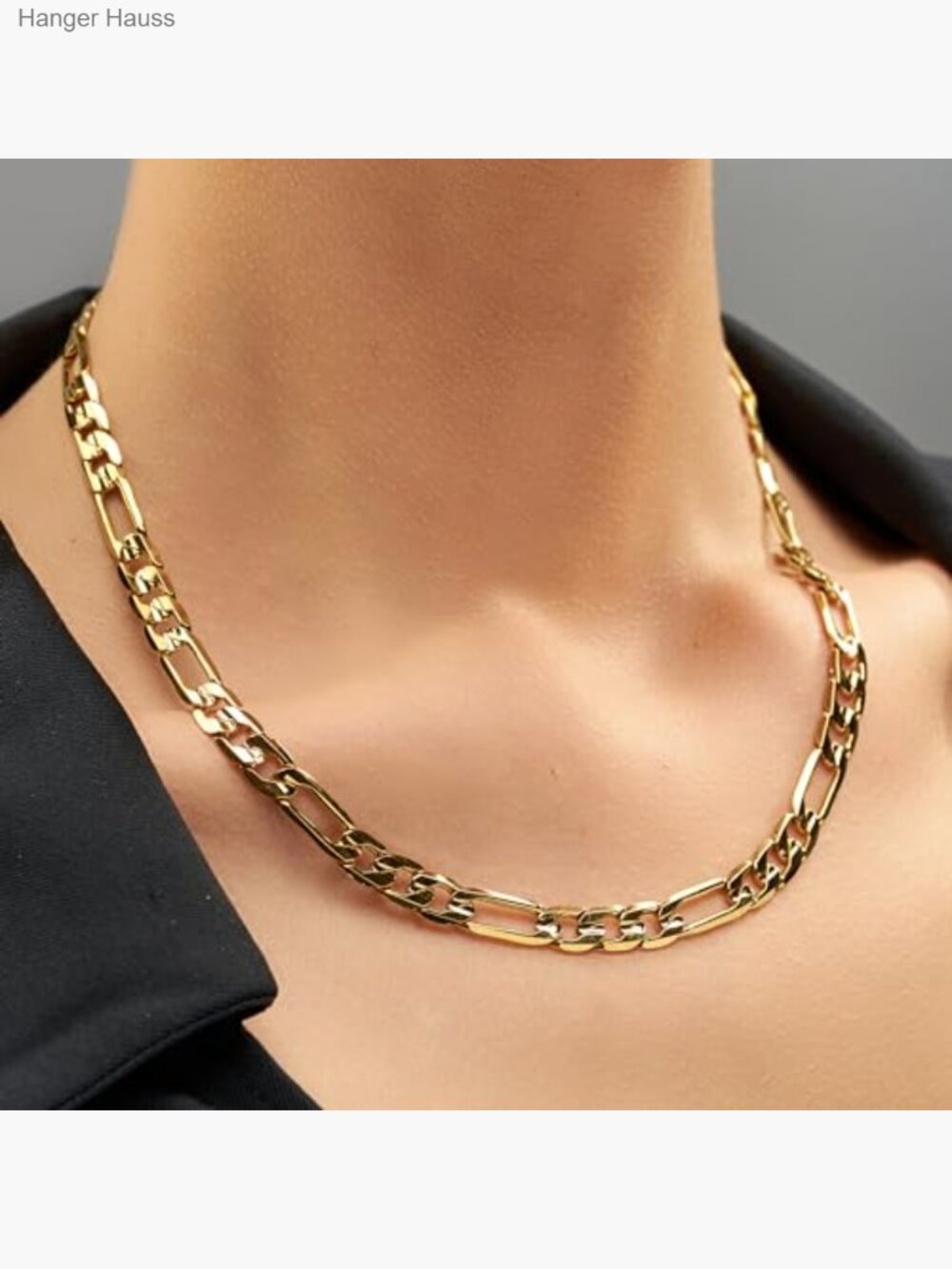 24k Gold Plated Figaro Chain Necklace 7mm Men Women - Picture 2 of 7